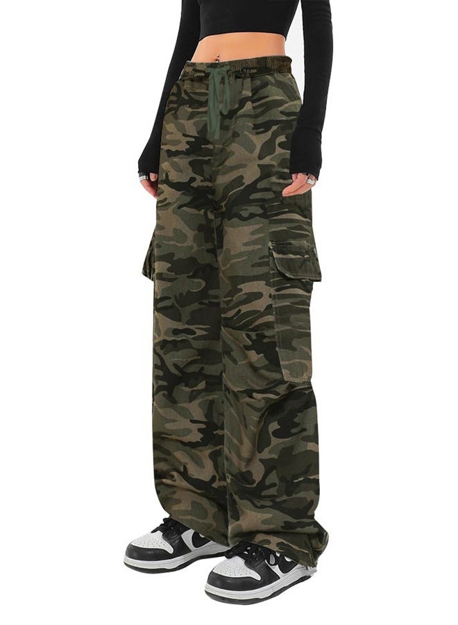 SESERAGI Cargo Pants Women Baggy Streetwear Y2K Drawstring Trousers Wide Leg Pants, D-gray Green, XXL - Image 1