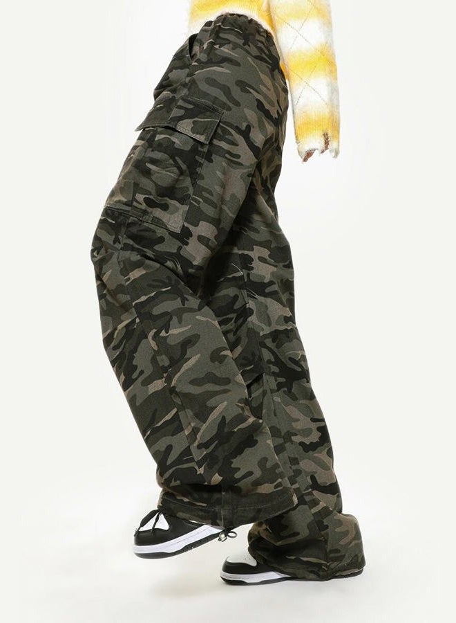 SESERAGI Cargo Pants Women Baggy Streetwear Y2K Drawstring Trousers Wide Leg Pants, D-gray Green, XXL - Image 2