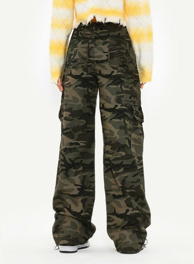 SESERAGI Cargo Pants Women Baggy Streetwear Y2K Drawstring Trousers Wide Leg Pants, D-gray Green, XXL - Image 3