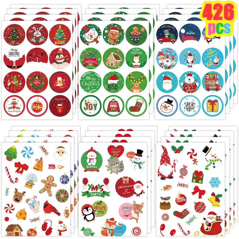 IMISHM 426pcs Christmas Stickers 6 Unique Designs Removable Christmas Stickers Festive Decals for Holiday Crafts Gifts Decor