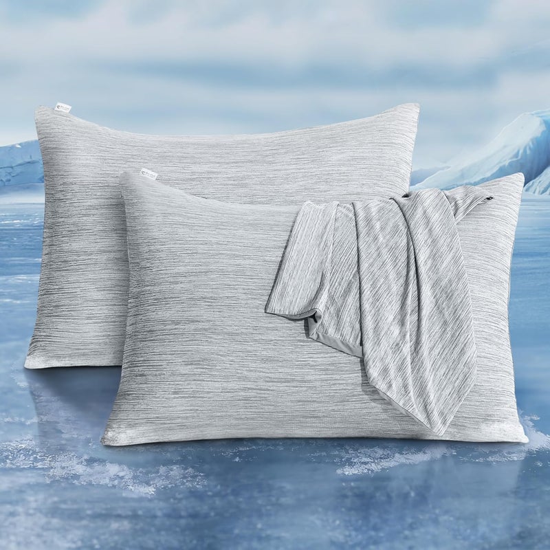 LUXEAR 2 Pack Cooling Pillow Cases King Size, Arc-Chill Q-Max > 0.5 for Hot Sleepers, Hair & Skin Friendly, Double-Sided, Machine Washable, Hidden Zipper, Gift for Women Men, 20x36, Gray - Image 1