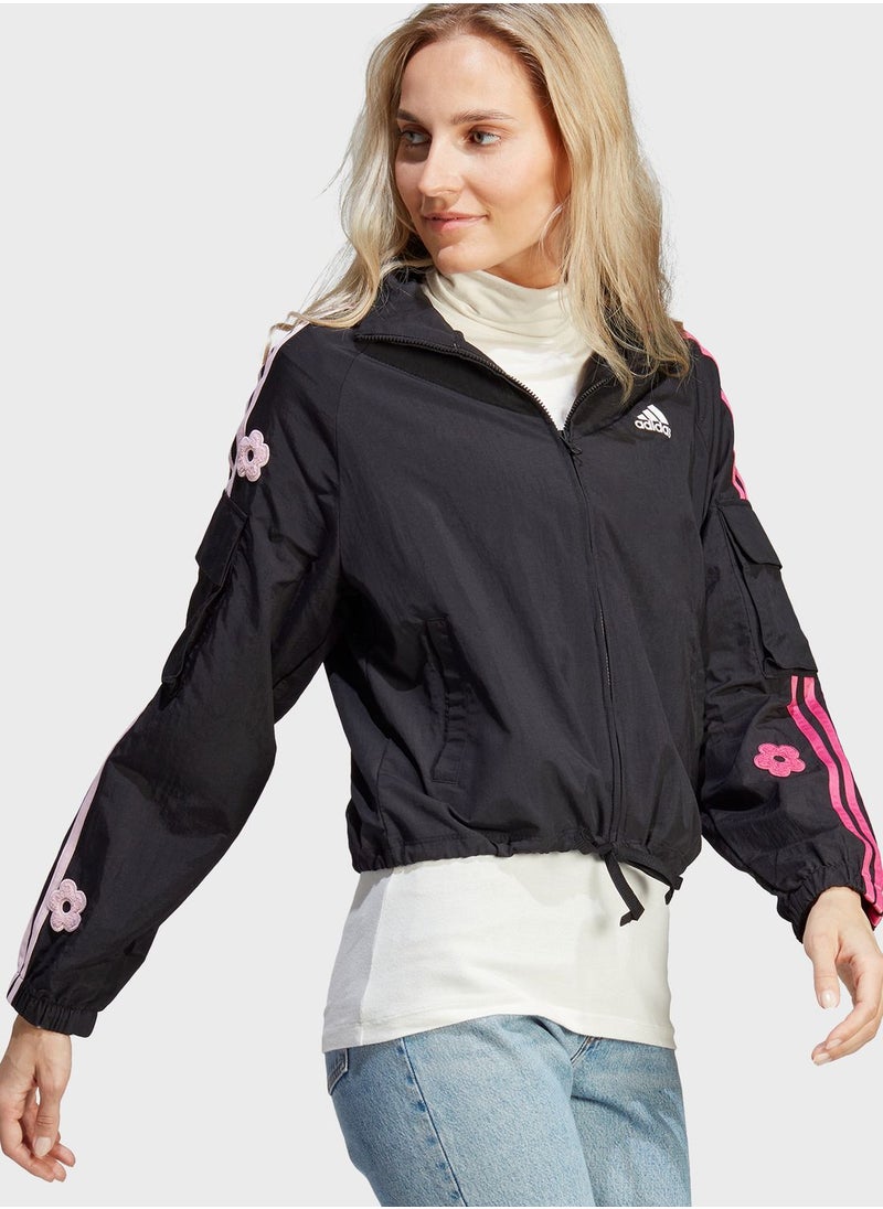 Adidas - 3 Stripe Flower Print Jacket - Image 1
