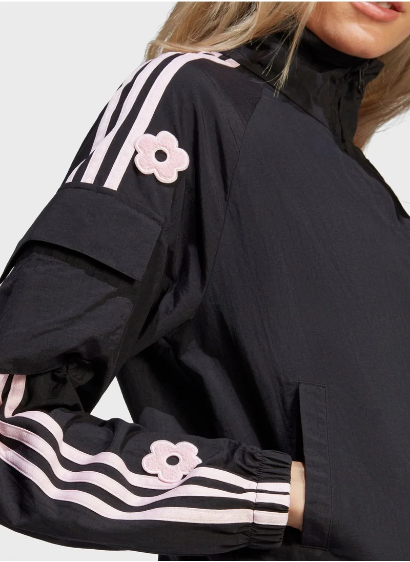 Adidas 3 Stripe Flower Print Jacket