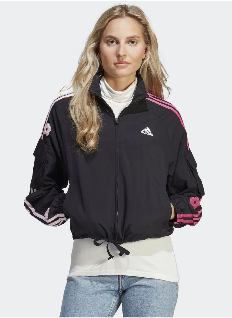 Adidas 3 Stripe Flower Print Jacket