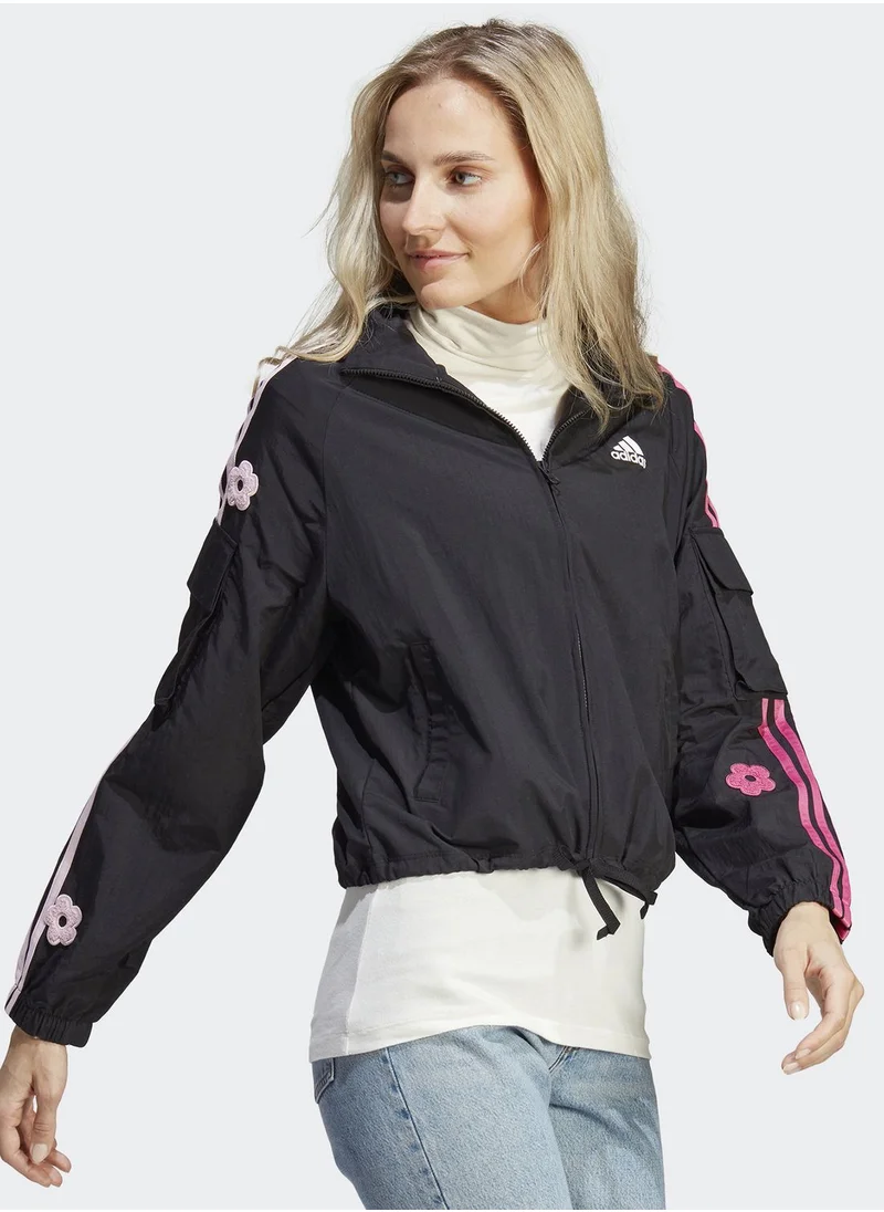 Adidas 3 Stripe Flower Print Jacket