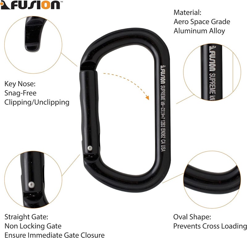 FUSION Climb Supreme II Aluminum Oval-Shape Carabiner 5-Pack,Black,One Size,(FP-9318-BLK-5P) - Image 3