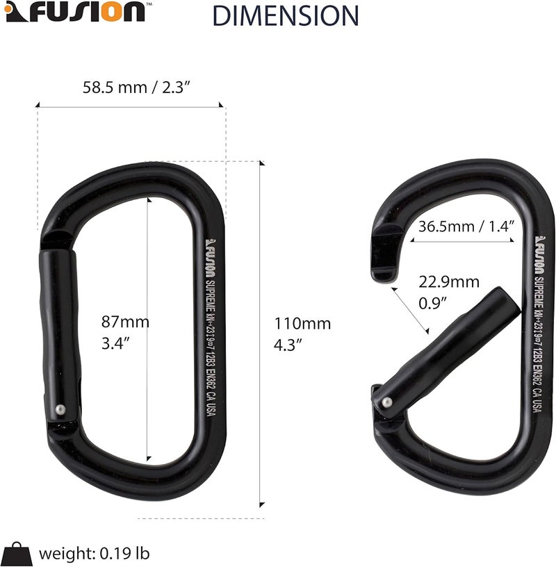 FUSION Climb Supreme II Aluminum Oval-Shape Carabiner 5-Pack,Black,One Size,(FP-9318-BLK-5P) - Image 2