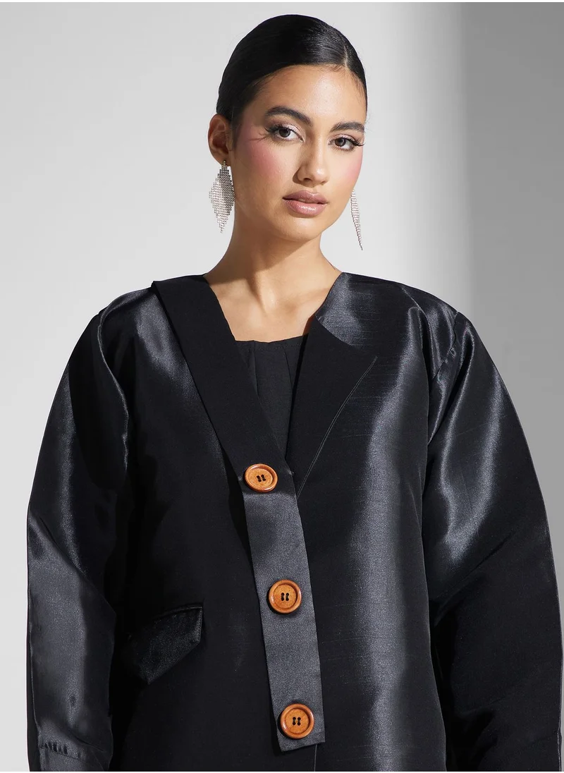 hayas closet Pocket Detail V-Neck Abaya