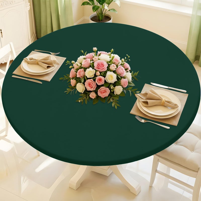 Moosfor Round Spandex Tablecloth, Elastic Fitted Waterproof Tablecloths for 45"-56" Tables, Stretch Washable Picnic Table Cover for Camping, Dining, Indoor and Outdoor, Hunter Green - Image 1