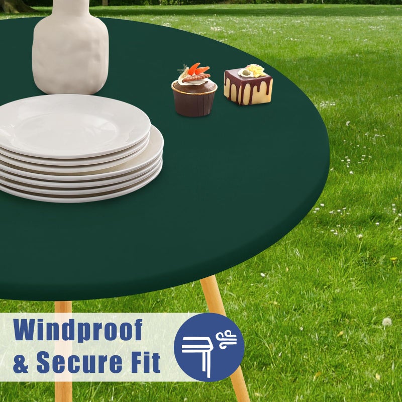 Moosfor Round Spandex Tablecloth, Elastic Fitted Waterproof Tablecloths for 45"-56" Tables, Stretch Washable Picnic Table Cover for Camping, Dining, Indoor and Outdoor, Hunter Green - Image 3