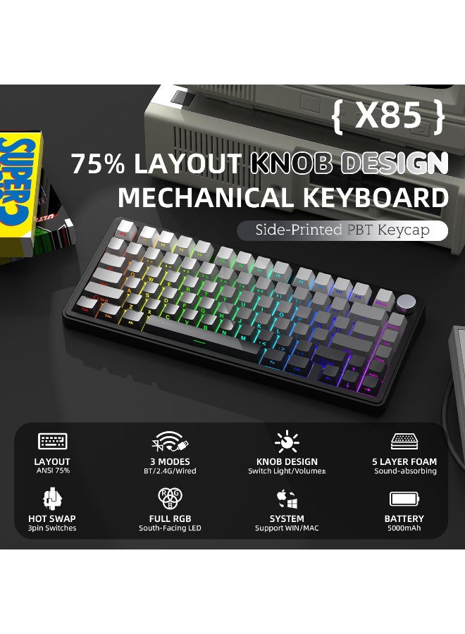 Attack Shark X85 Gasket Mechanical Keyboard with Knob, 75% Wireless Gaming Keyboard with Five Layers Padding, BT5.0/2.4G/USB-C, RGB, Hot-Swappable, PBT Keycaps - Image 2