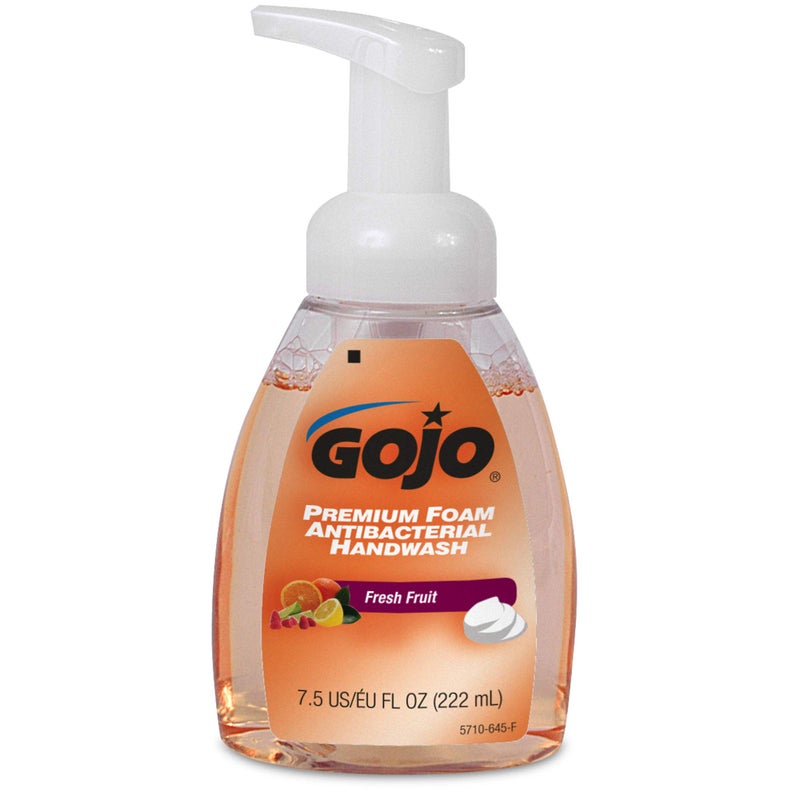 GOJO Premium Foam Antibacterial Handwash, Fresh Fruit Scent, 7.5 fl oz Hand Soap Pump Bottle (Pack of 6) - 5710-06, Translucent apricot - Image 2
