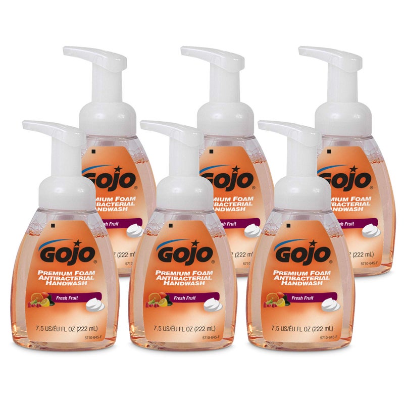 GOJO Premium Foam Antibacterial Handwash, Fresh Fruit Scent, 7.5 fl oz Hand Soap Pump Bottle (Pack of 6) - 5710-06, Translucent apricot - Image 1