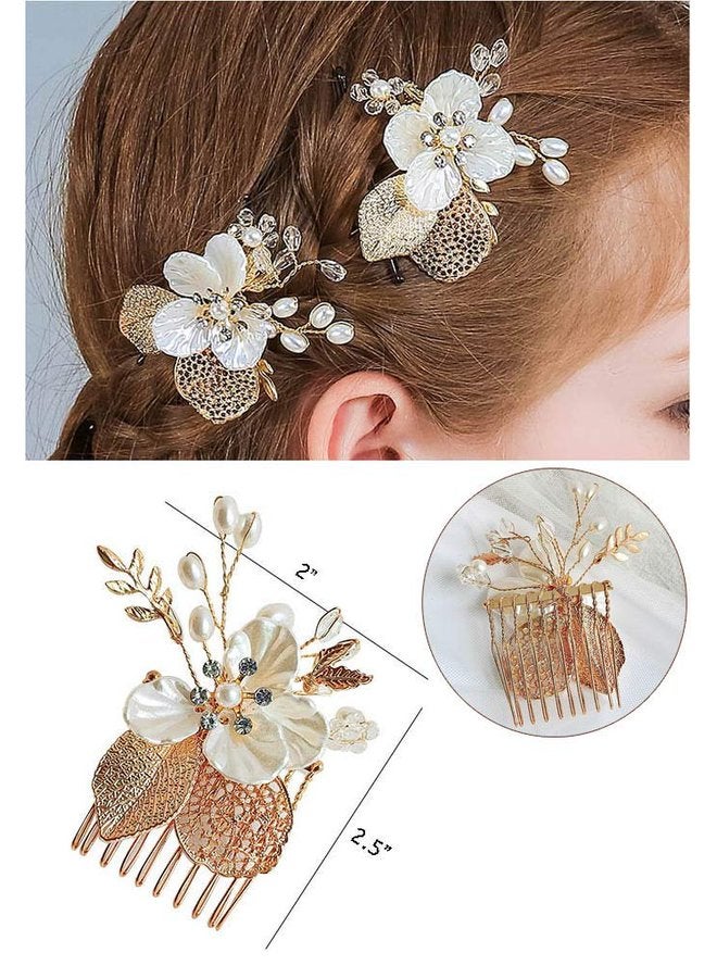 Oasisgalore 2 Pcs Gold Wedding Hair Pins, Pearl & Crystal Bridal Accessories for Flower Girls and Brides.  - Image 5