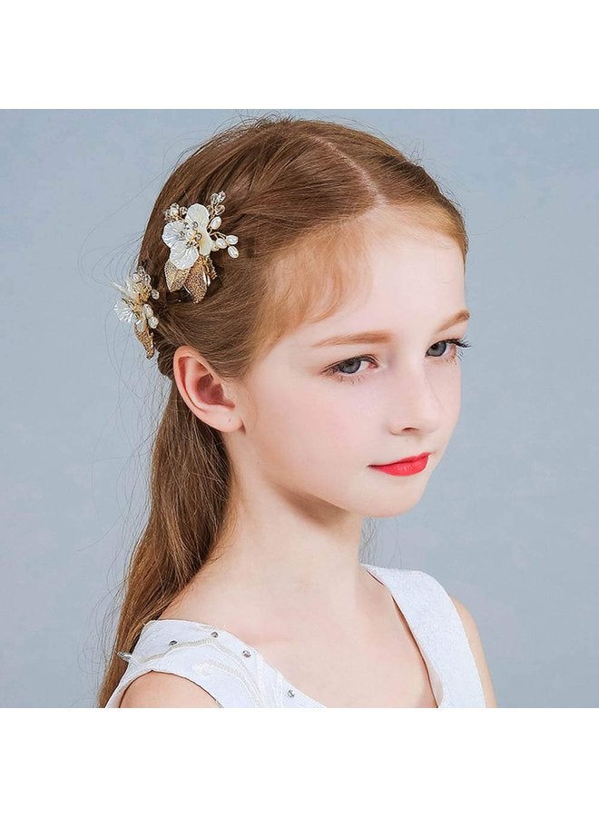 Oasisgalore 2 Pcs Gold Wedding Hair Pins, Pearl & Crystal Bridal Accessories for Flower Girls and Brides.  - Image 4
