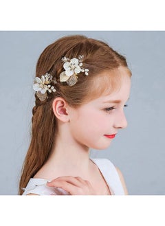 Oasisgalore 2 Pcs Gold Wedding Hair Pins, Pearl & Crystal Bridal Accessories for Flower Girls and Brides.  - Image 2