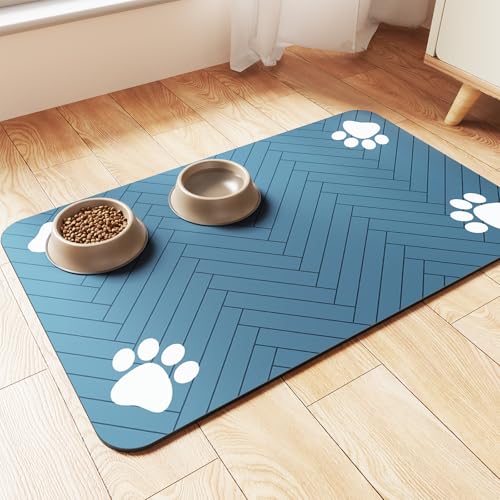 DK177 Pet Feeding MatAbsorbent Pet Placemat for Food and Water Bowl with Waterproof Rubber Backing Quick Dry Water Dispenser Mat for Dog and Cat 20x12 Blue - Image 1
