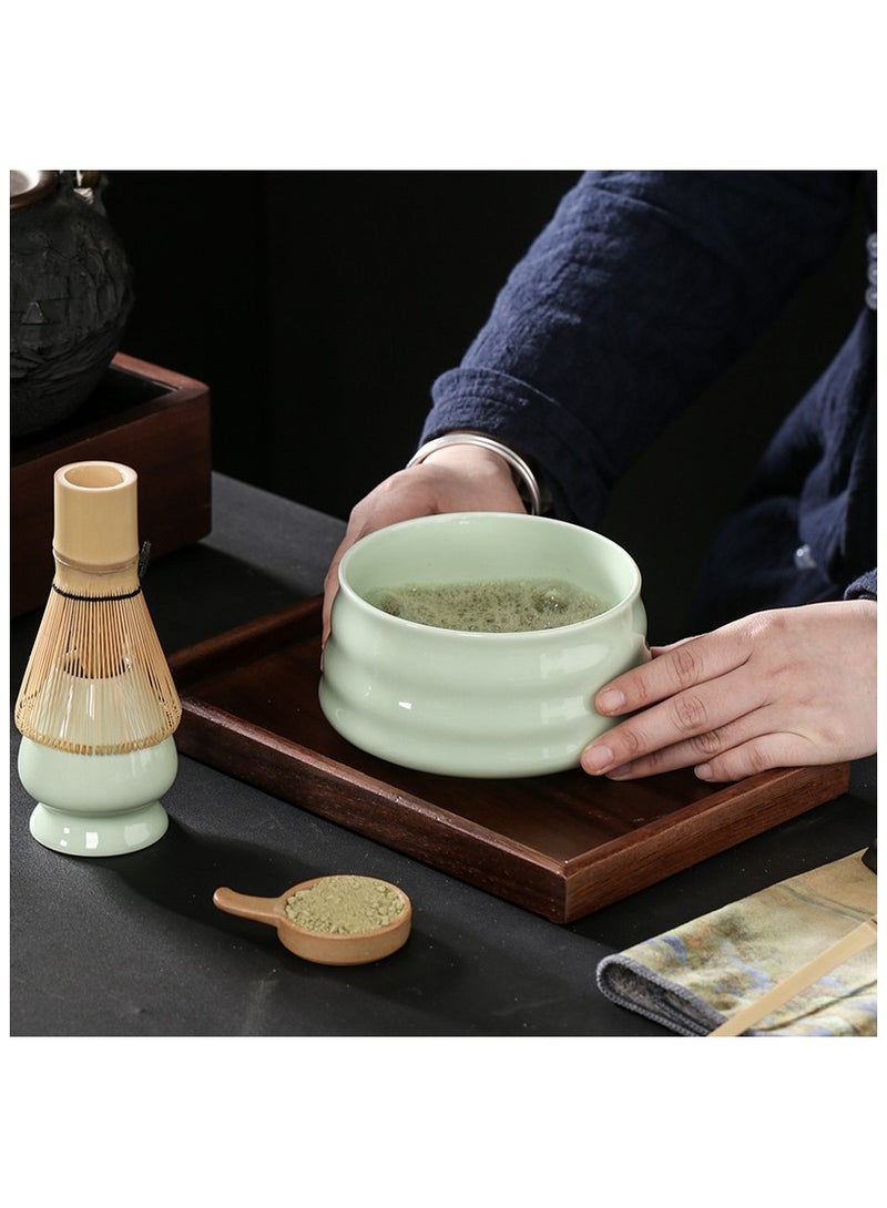 نهر قو Matcha Set,Tea Dispensing 4-Piece Set,Eco-Friendly Bamboo,Teaspoon/Matcha Spatula/Matcha Bowl/Whisk Holder for Brewing Traditional Chinese Tea(Green) - Image 2