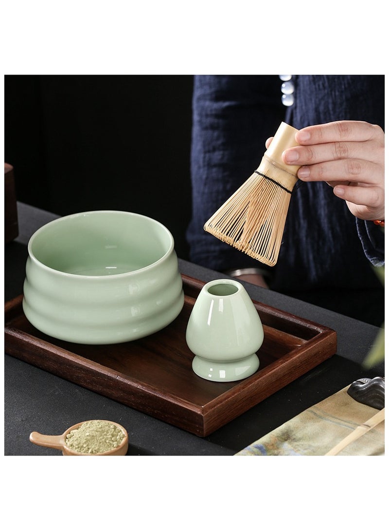 نهر قو Matcha Set,Tea Dispensing 4-Piece Set,Eco-Friendly Bamboo,Teaspoon/Matcha Spatula/Matcha Bowl/Whisk Holder for Brewing Traditional Chinese Tea(Green) - Image 3