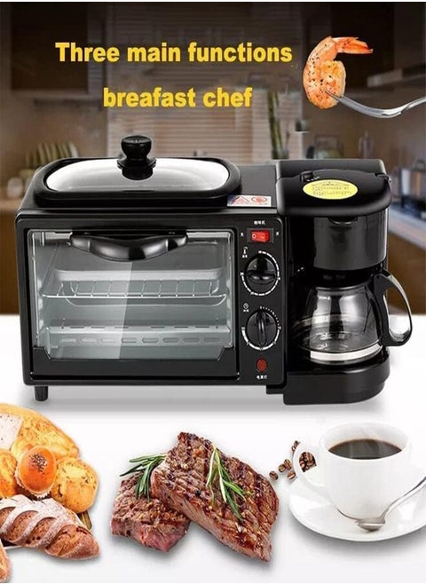 3 In 1 Electric Oven Breakfast Maker Coffee Maker Multi-Functional Make Coffee Toast Fried Eggs 3 In 1 Breakfast Maker