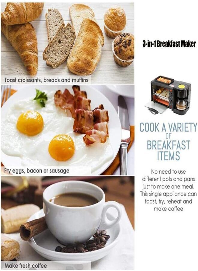 Generic - 3 In 1 Electric Oven Breakfast Maker Coffee Maker Multi-Functional Make Coffee Toast Fried Eggs 3 In 1 Breakfast Maker - Image 1