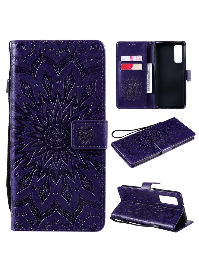 Green Tiger Case For Huawei P Smart 2021 Sun Embossing Pattern Horizontal Flip Leather Case with Card Slot & Holder & Wallet & Lanyard - Image 1