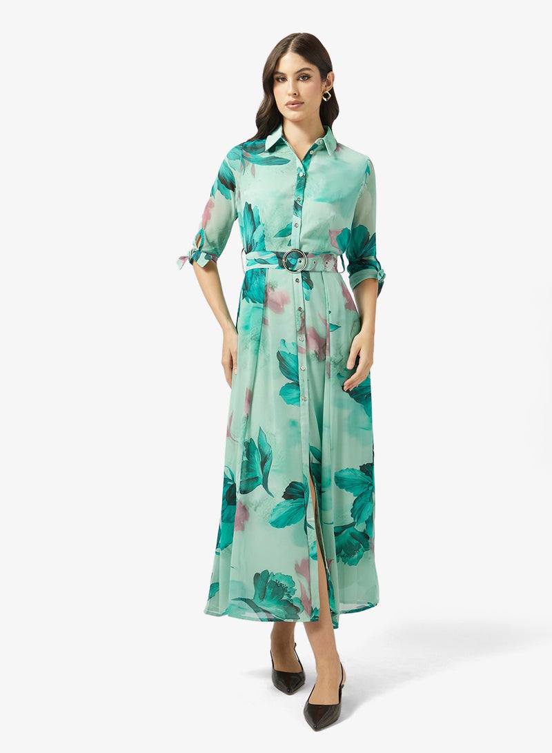 Style Cheat Belted Floral Print Maxi Dress - Image 1