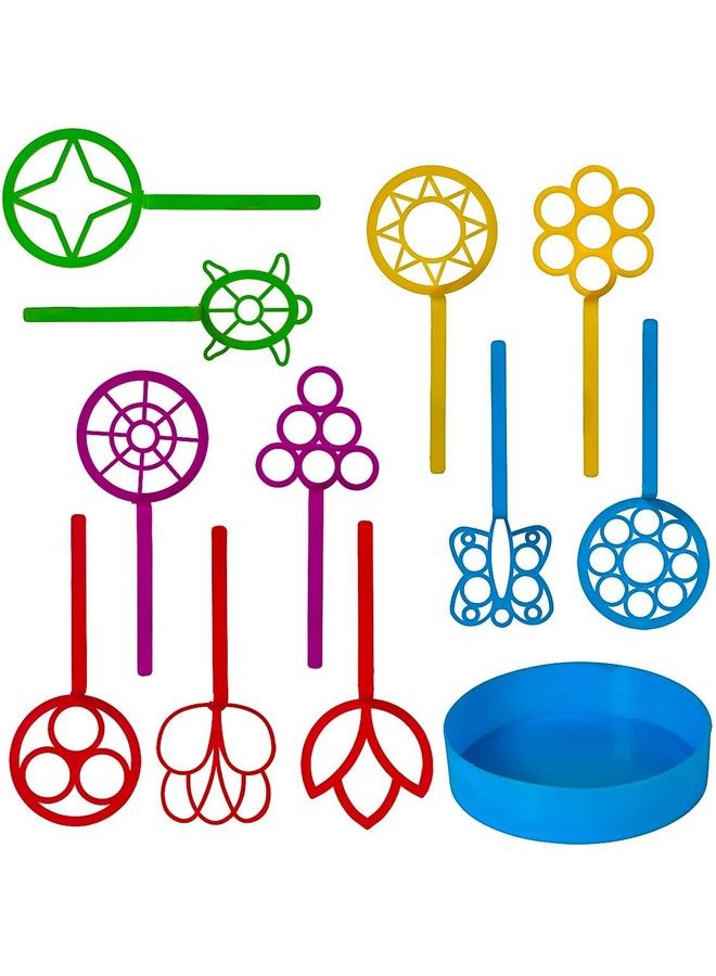 Neliblu Bulk Bubble Wand Set Of 11 Bubbles For Kids Bubbles Wand Assortment Party Favor Set Of Assorted Shapes And Colors Plus A Convenient Bubble Solution Tray - Image 1