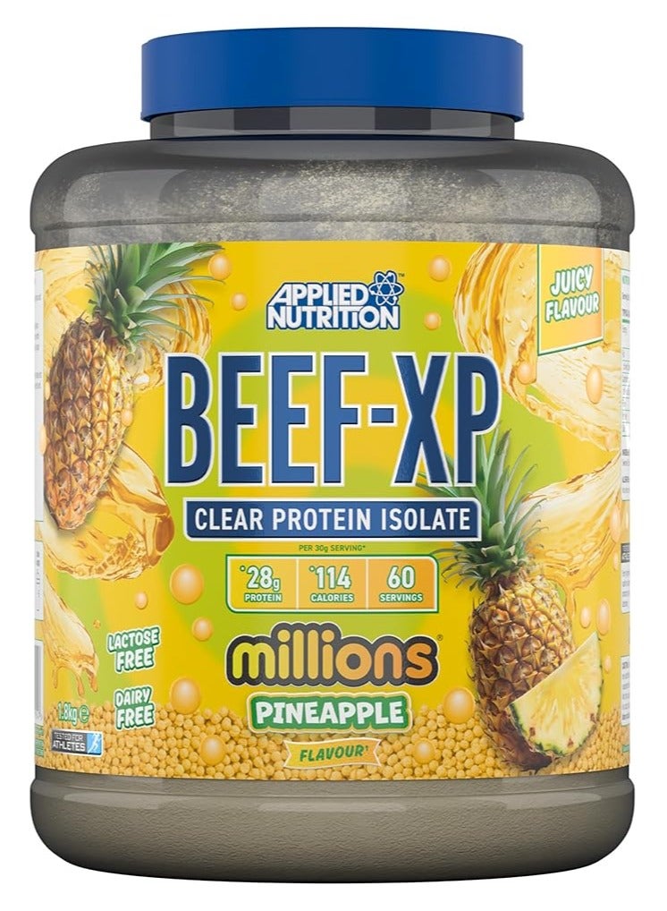 Applied Nutrition Applied Nutrition Beef XP - Clear Hydrolysed Protein Isolate, Fruit Juice Style, Dairy Free Beef Protein Powder, Lactose Free, Zero Sugar, Low Fat, 1.8kg - 60 Servings (Pineapple Millions)  - Image 1