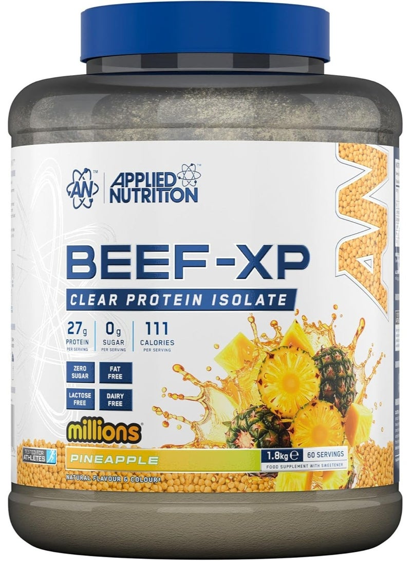 Applied Nutrition Beef XP - Clear Hydrolysed Protein Isolate, Fruit Juice Style, Dairy Free Beef Protein Powder, Lactose Free, Zero Sugar, Low Fat, 1.8kg - 60 Servings (Pineapple Millions) - Image 1