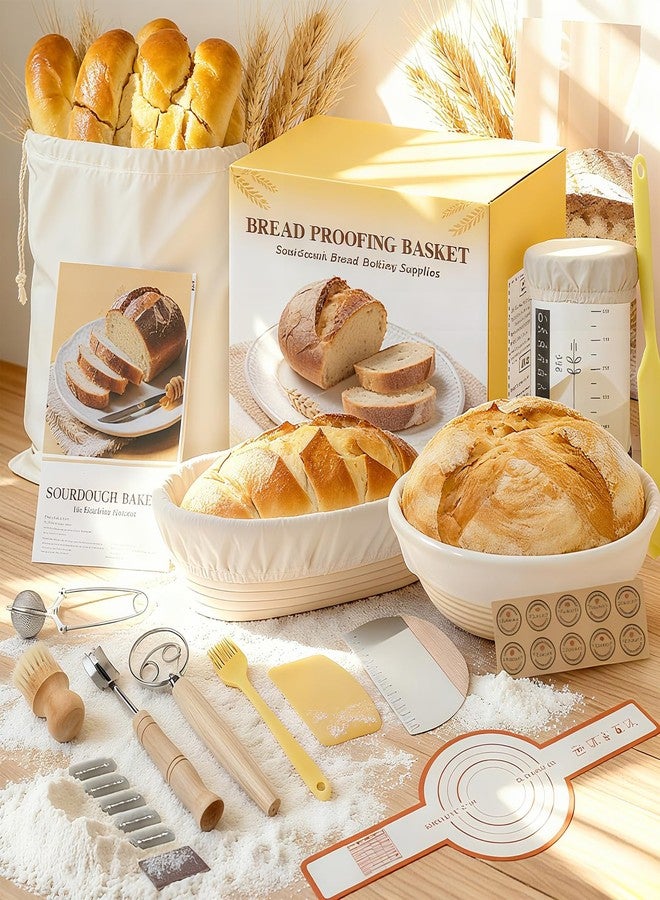 Umite Chef Sourdough Starter Kit, Sourdough Bread Baking Supplies, Round & Oval Banneton Bread Proofing Basket, Bread Sling, Starter Jar, Dough Whisk, Scrapers, Stencils & Bag, Complete Sourdough Kit Gifts - Image 4
