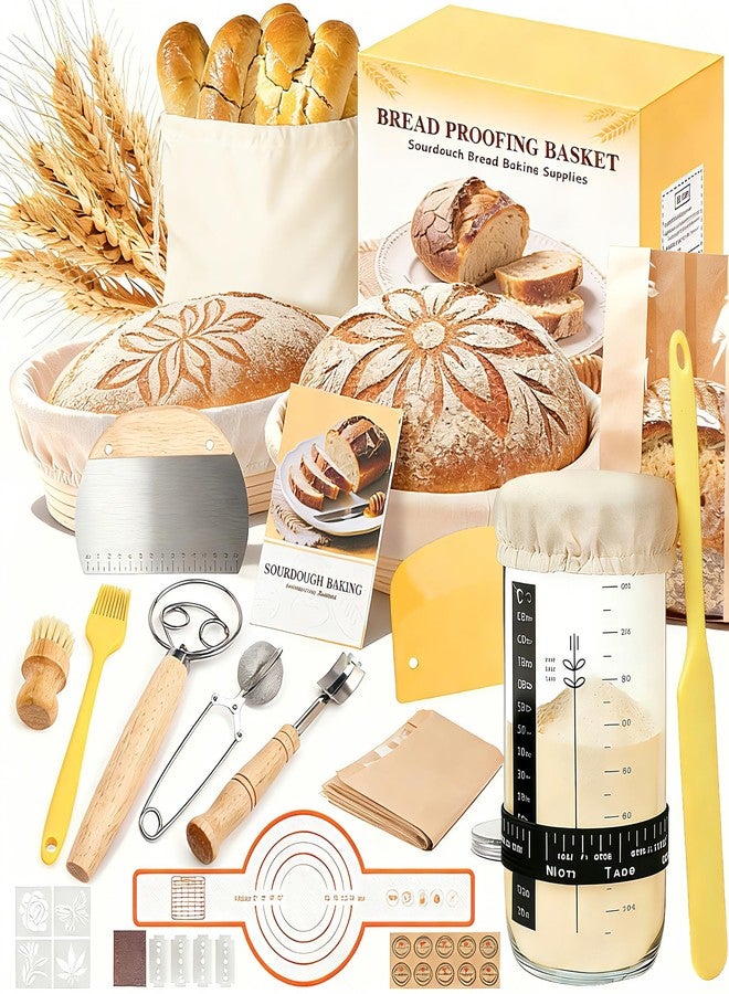 Umite Chef Sourdough Starter Kit, Sourdough Bread Baking Supplies, Round & Oval Banneton Bread Proofing Basket, Bread Sling, Starter Jar, Dough Whisk, Scrapers, Stencils & Bag, Complete Sourdough Kit Gifts - Image 1