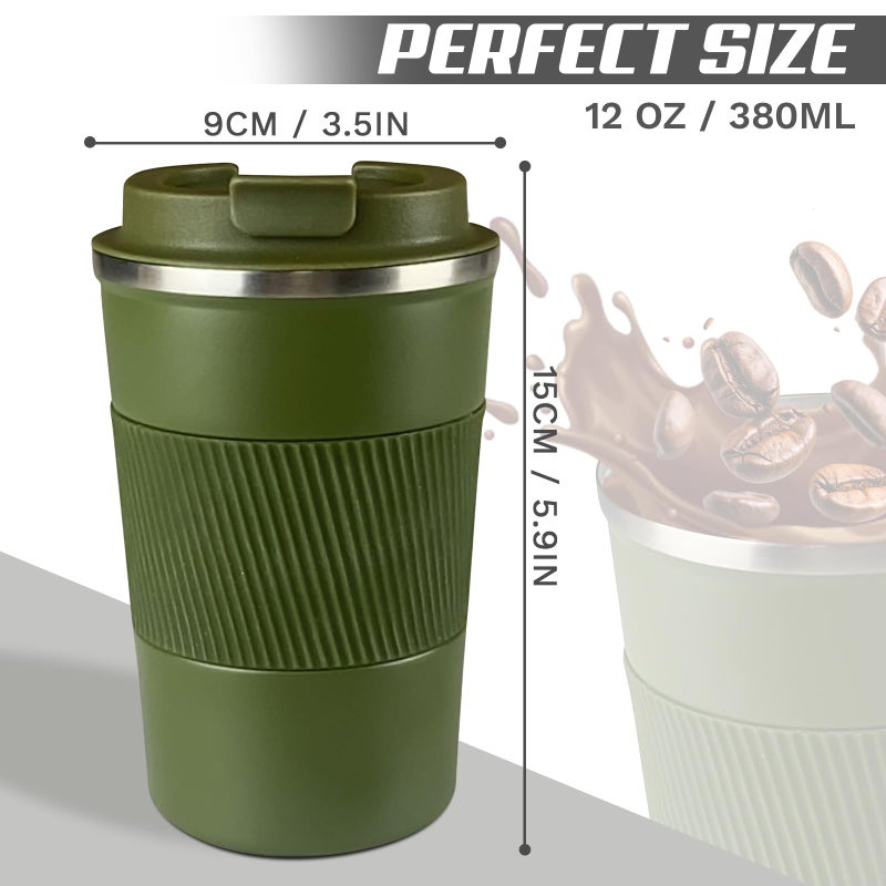SPLMIFA Vacuum-Insulated Stainless Steel Travel Coffee Mug, Leak-Proof Reusable Coffee Cup with Lid - Keep Hot & Cold Drinks for Hours, Durable Insulated Tumbler for Men & Women(3rd-Green, 12OZ) - Image 4