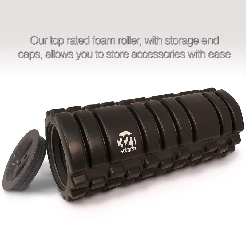 321 STRONG 5 in 1 Foam Roller Set Includes Hollow Core Massage Roller with End Caps, Muscle Roller Stick, Stretching Strap, Double Lacrosse Peanut, Spikey Plantar Fasciitis Ball, All in Giftable Box - Image 2