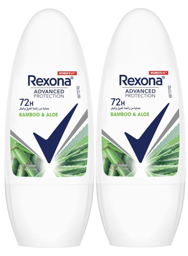 Rexona 2Pcs REXONA Women Antiperspirant Deodorant Roll On, 72h Bamboo & Aloe 50ml - Image 1