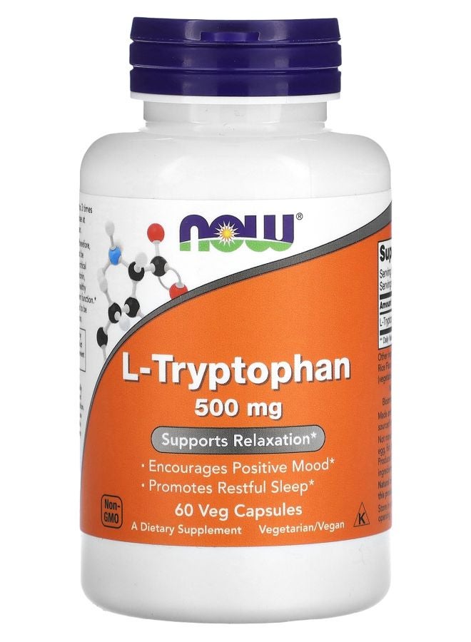 now L-Tryptophan 500 mg 60 Veg Capsules (500 mg per Capsule)