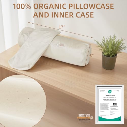 LOFE Buckwheat Pillow - Adjustable Buckwheat Neck Pillow(17x6) to Provide Firm Support, Neck Roll Pillow for Side and Back Sleepers, Bolster Pillow with Organic Pillowcase, Cylinder Pillows - Image 4