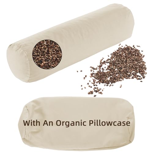 LOFE Buckwheat Pillow - Adjustable Buckwheat Neck Pillow(17x6) to Provide Firm Support, Neck Roll Pillow for Side and Back Sleepers, Bolster Pillow with Organic Pillowcase, Cylinder Pillows - Image 1