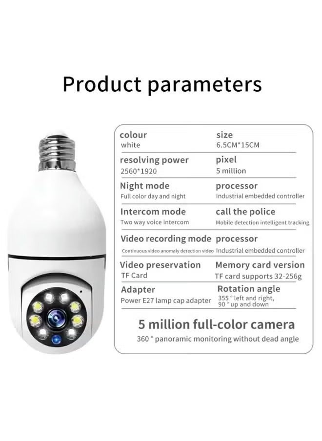 1080P Wireless Light Bulb Camera，Indoor Auto Tracking 360° Rotation Camera,With Smart Motion Detection ,Voice Warning，Remote Monitoring，Use For Home Indoor Outdoor Security