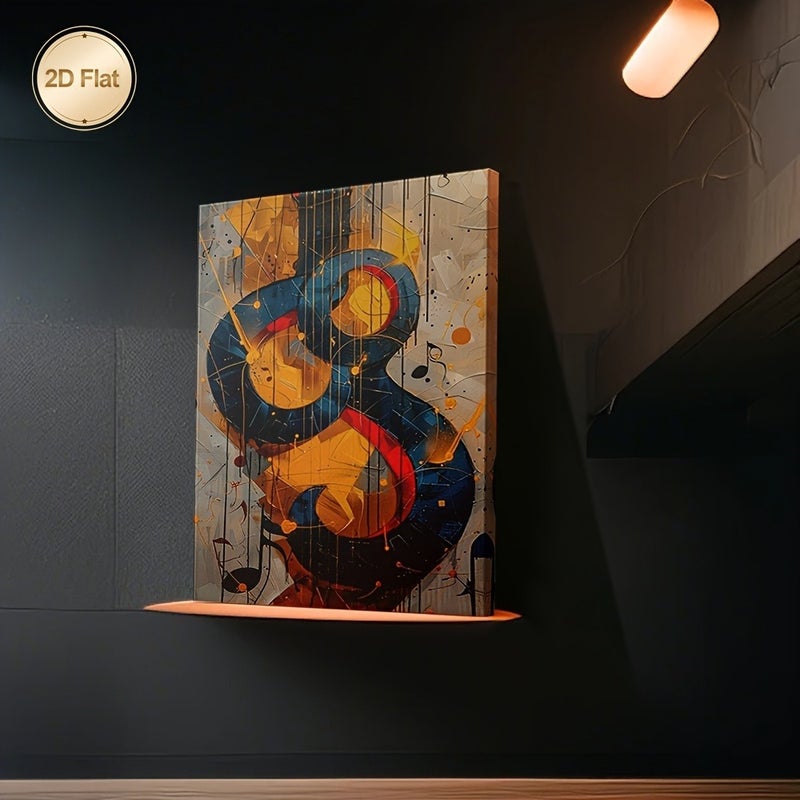 لوحة كانفاس فنية تجريدية لعزف الجيتار مع نوتات موسيقية، 60x90 سم، بإطار - Image 5