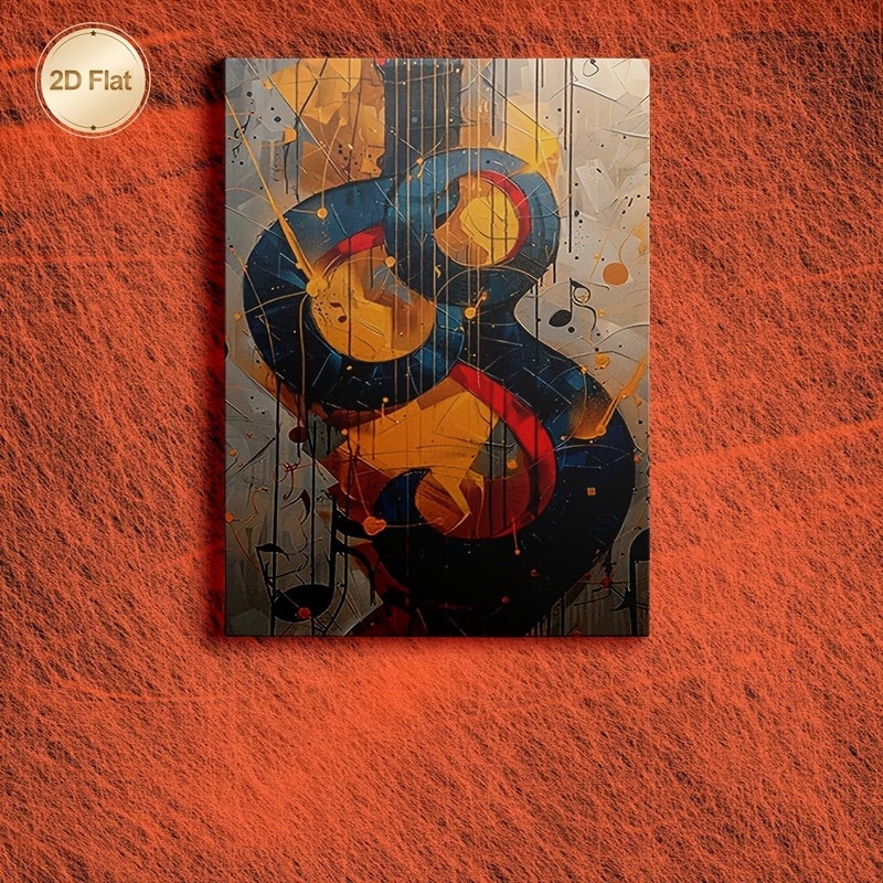 لوحة كانفاس فنية تجريدية لعزف الجيتار مع نوتات موسيقية، 60x90 سم، بإطار - Image 2