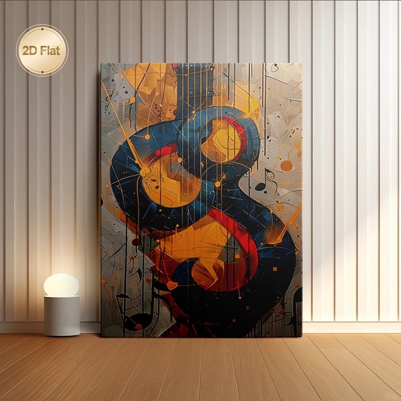 لوحة كانفاس فنية تجريدية لعزف الجيتار مع نوتات موسيقية، 60x90 سم، بإطار - Image 1