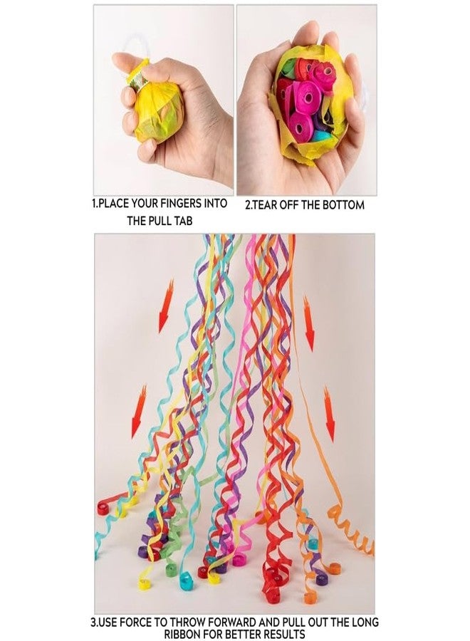 MIXNEX Hand Throw Streamer Confetti – 30 Rolls Colorful Pull String Party Poppers, No Mess Wedding Streamers, Birthday Celebration Handheld Ribbon for Kids & Adults - Image 5