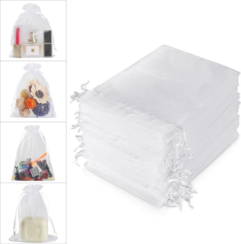 brown leaf 8X6 inches Pack Of 30 PC's Sheer Drawstring Organza Gift Bags Jewelry Pouches Potli Bags for Christmas Cosmetics Jewelry Wedding Party Baby Shower Return Gifting Favor Bags (White) - Image 4