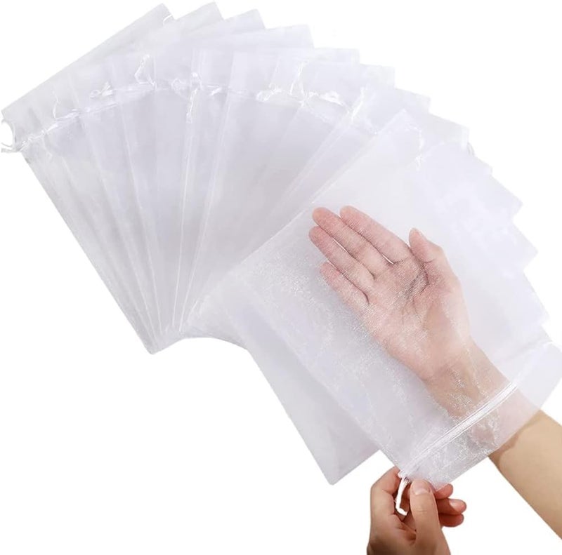 brown leaf 8X6 inches Pack Of 30 PC's Sheer Drawstring Organza Gift Bags Jewelry Pouches Potli Bags for Christmas Cosmetics Jewelry Wedding Party Baby Shower Return Gifting Favor Bags (White) - Image 3