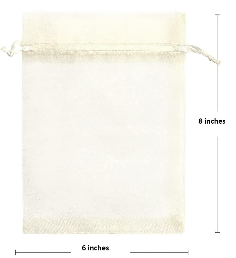 brown leaf 8X6 inches Pack Of 30 PC's Sheer Drawstring Organza Gift Bags Jewelry Pouches Potli Bags for Christmas Cosmetics Jewelry Wedding Party Baby Shower Return Gifting Favor Bags (White) - Image 2