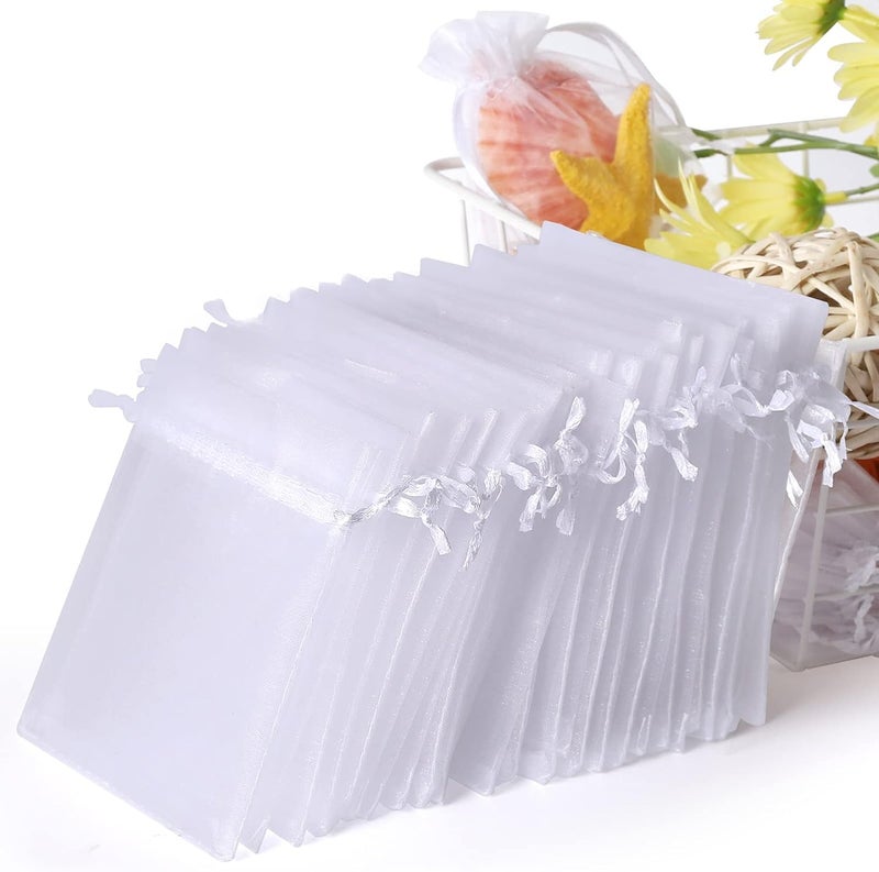 brown leaf 8X6 inches Pack Of 30 PC's Sheer Drawstring Organza Gift Bags Jewelry Pouches Potli Bags for Christmas Cosmetics Jewelry Wedding Party Baby Shower Return Gifting Favor Bags (White) - Image 1