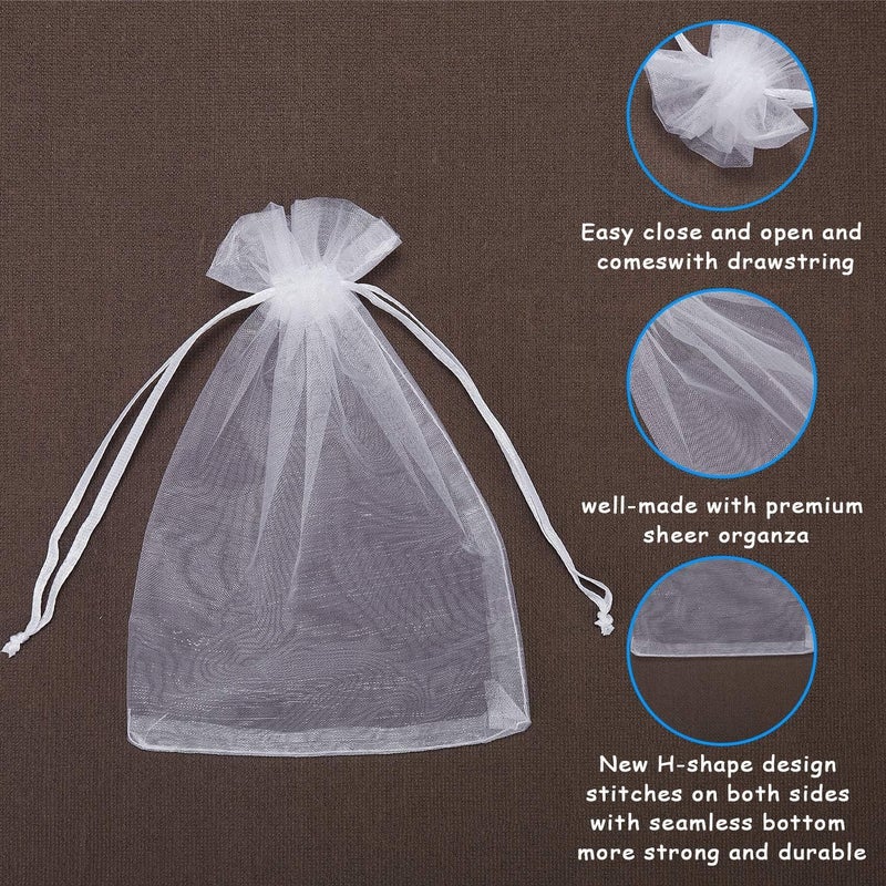 brown leaf 8X6 inches Pack Of 30 PC's Sheer Drawstring Organza Gift Bags Jewelry Pouches Potli Bags for Christmas Cosmetics Jewelry Wedding Party Baby Shower Return Gifting Favor Bags (White) - Image 5