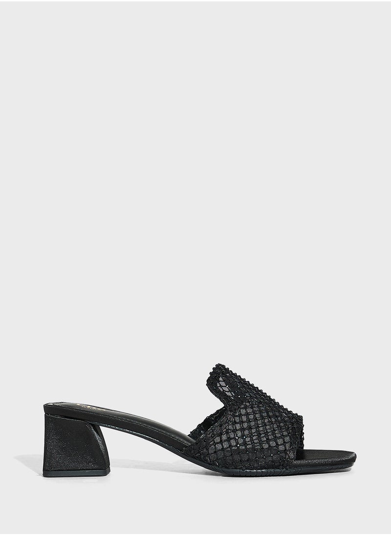 Ella Limited Edition - Block Heel Mesh Diamante Mule Sandal - Image 1