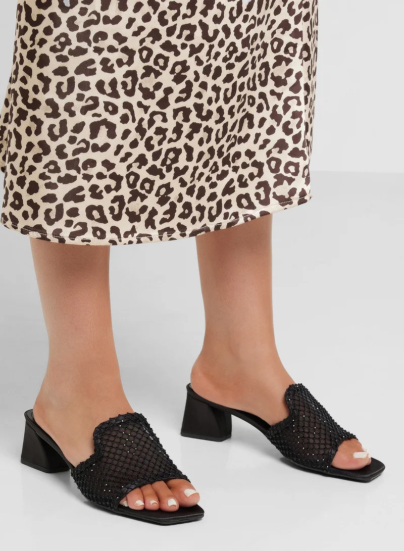 Ella Limited Edition Block Heel Mesh Diamante Mule Sandal
